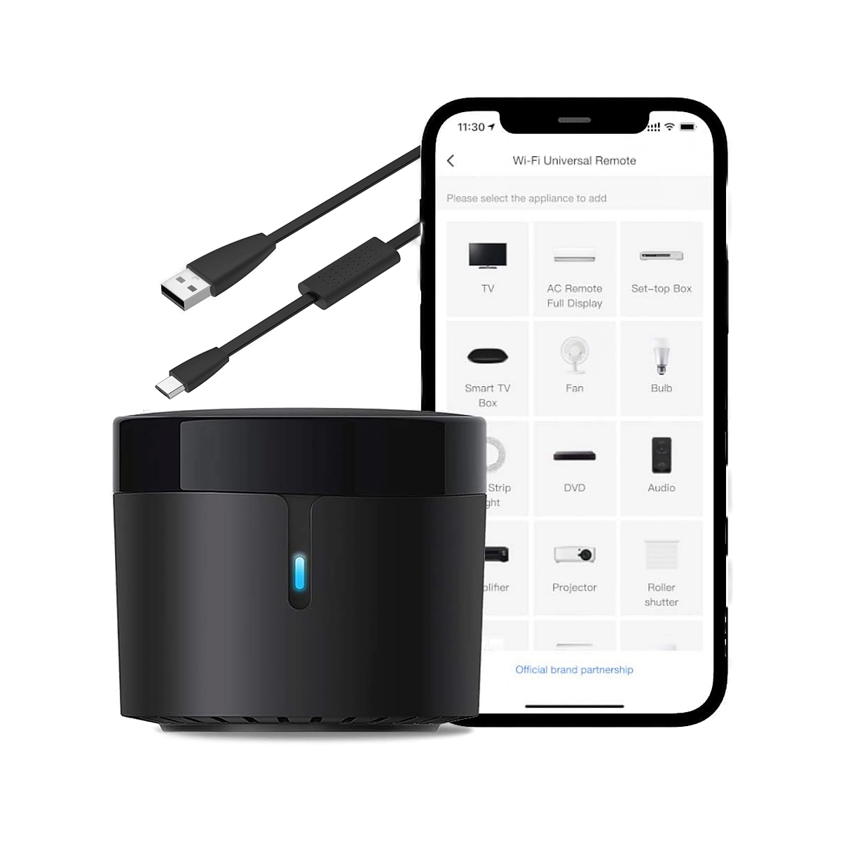 Broadlink universal remote hub controlling devices from a phone