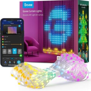 Govee Curtain Lights, WiFi Smart Halloween Window Lights LED, Color Changing Christmas Lights, Dynamic DIY Curtain String Lights for Bedroom Wall, Outdoor IP65 Waterproof, 5 x 2 m, 520 RGBIC LEDs