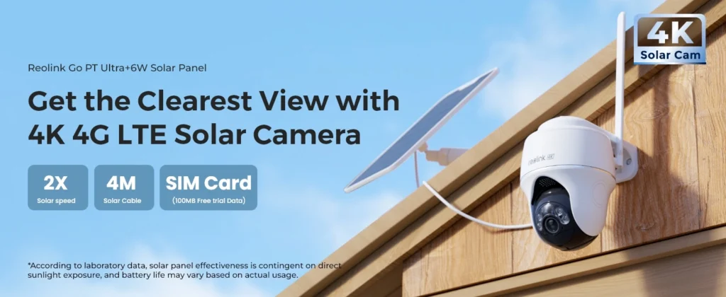 Reolink Go PT Ultra 4K Battery/Solar Security Camera with 4G LTE, Pan-Tilt, Color Night Vision, and Smart Detection