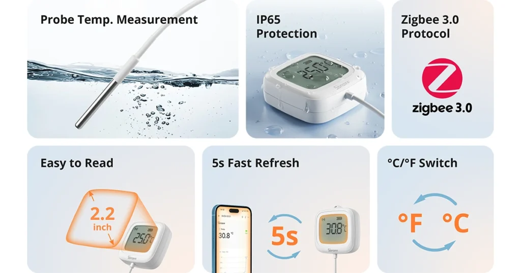 Sonoff IP65 Zigbee LCD Smart Thermometer | SNZB-02LD