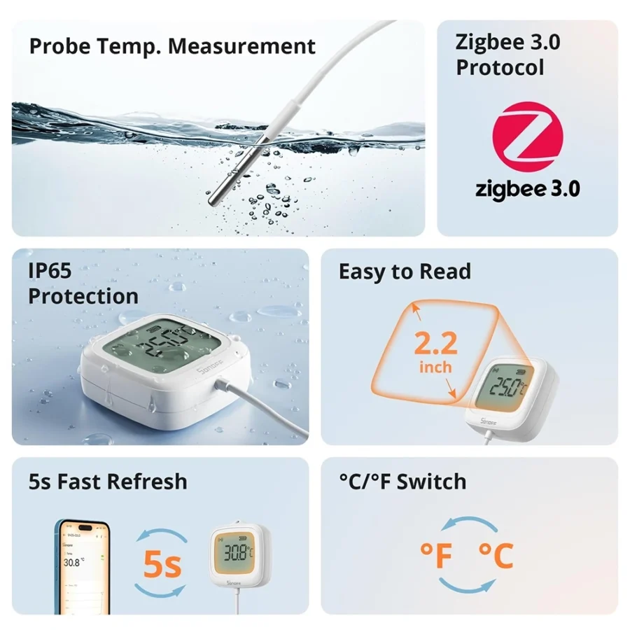 Sonoff IP65 Zigbee LCD Thermometer with Probe | SNZB-02LD
