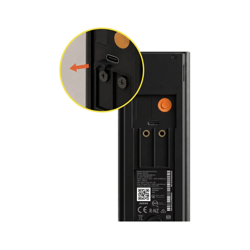 Ring Battery Video Doorbell 2nd Gen - charging port and release tool detail